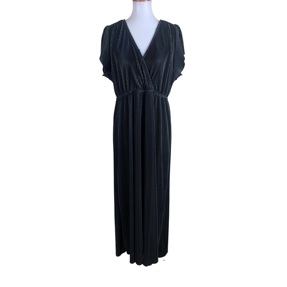 Baltic Born Black‎ Pleated Maxi Dress Flutter Sleeve XXXL